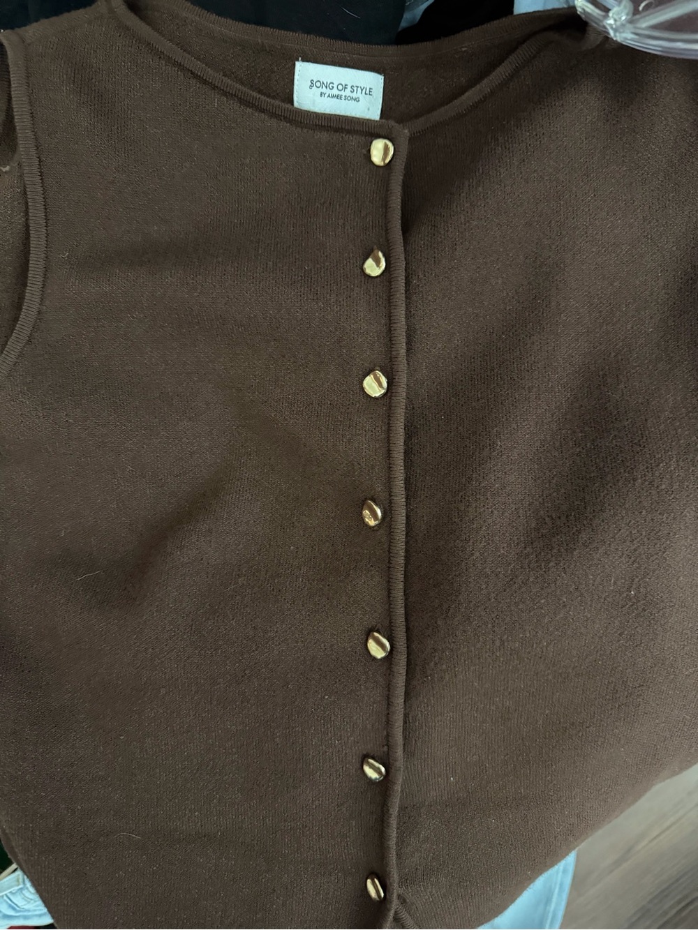 Song of Style Chocolate Brown Sleeveless Knit Button Top